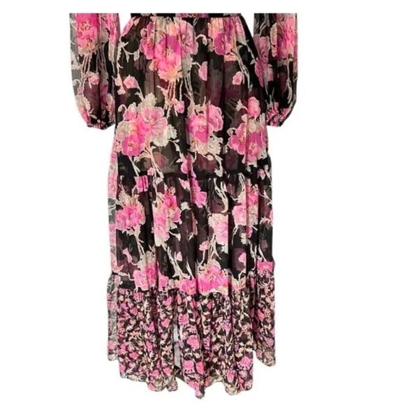 Misa Los Angeles Charlotta Long Sleeve Floral Black and Pink Maxi Dress| Size M - Picture 6 of 10